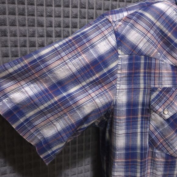 Rustler Pearl Snap Western Shirt Mens Lg Short Sleeve Cowboy Rodeo Silver VTG - Picture 10 of 16